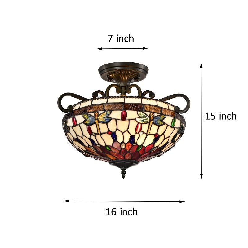 BELOFAY Dragon Tiffany Ceiling Light Stained Glass Art Deco Handmade Uplighter Shade Ceiling Lights for Living Room, Bedroom, Dining Room and Kitchen