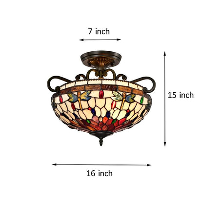 BELOFAY Dragon Tiffany Ceiling Light Stained Glass Art Deco Handmade Uplighter Shade Ceiling Lights for Living Room, Bedroom, Dining Room and Kitchen
