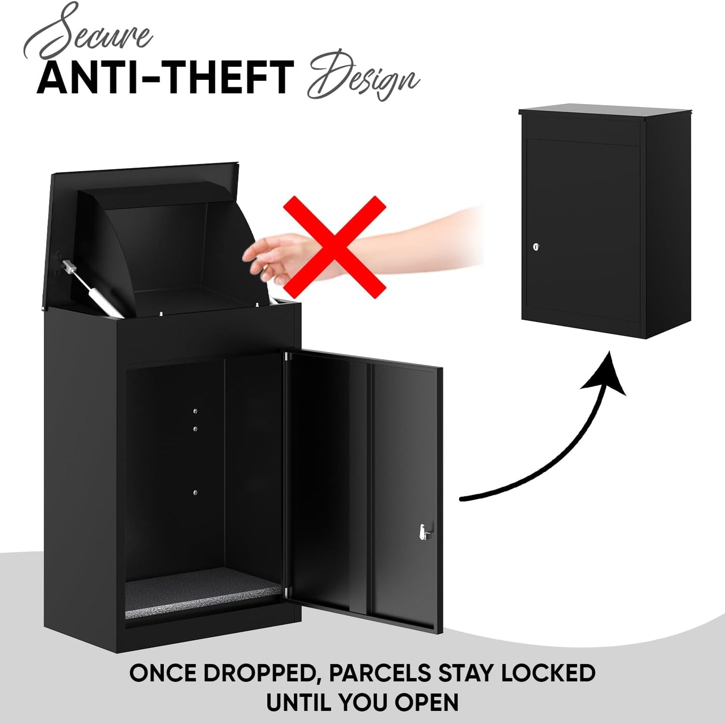 BELOFAY Medium Black Lockable Parcel Box – Wall-Mounted