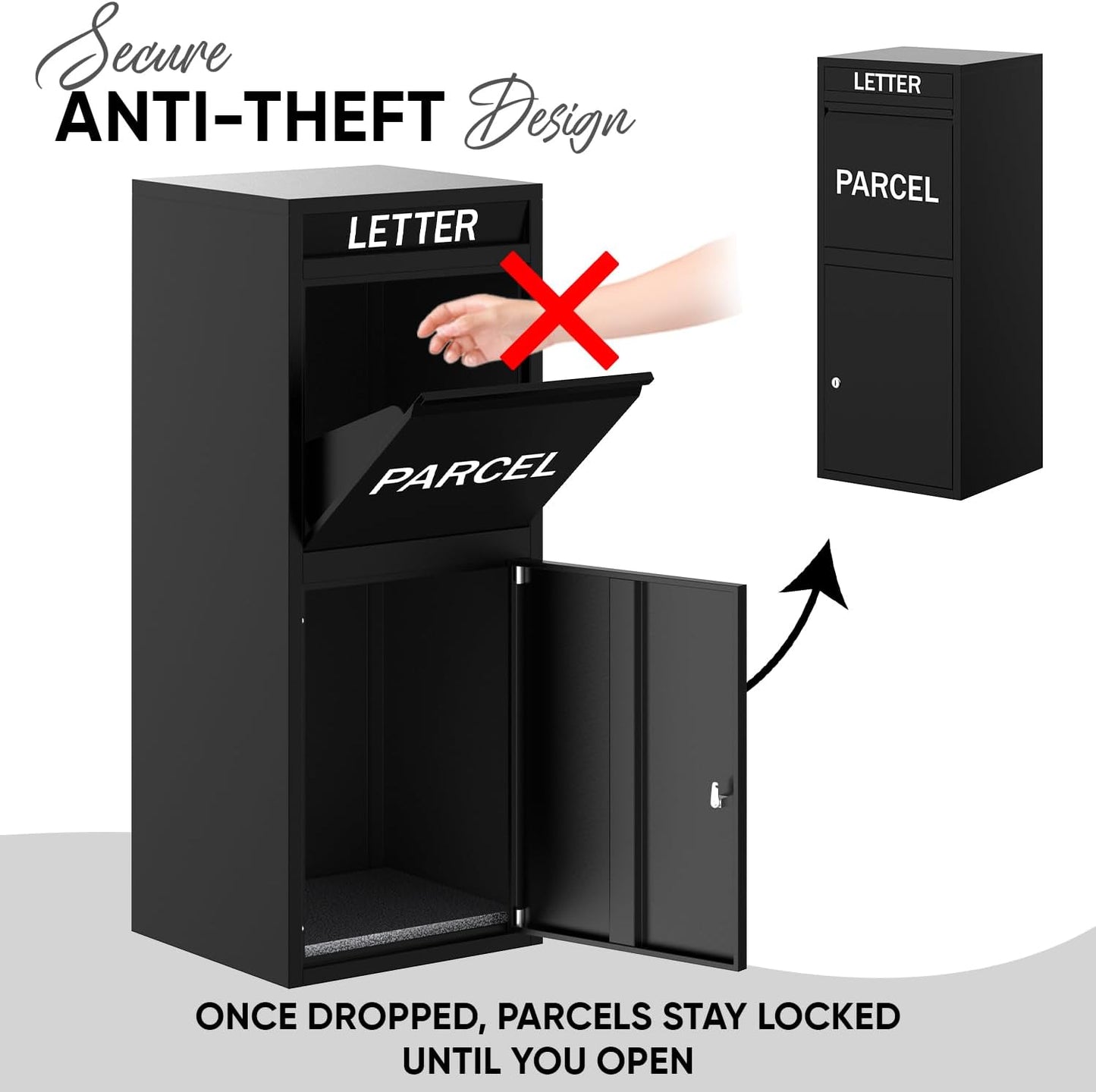 BELOFAY Large Black Lockable Parcel Box – Floor Mounted