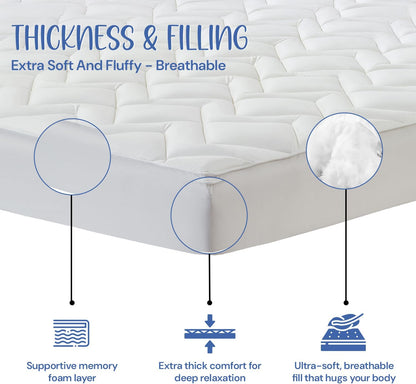 Fitted Memory Foam Topper | Double Mattress Topper with Breathable 100% Cotton Top | With Dual Filling of Memory Foam & 4000GSM Polyester | Quilted & Breathable | Hypoallergenic