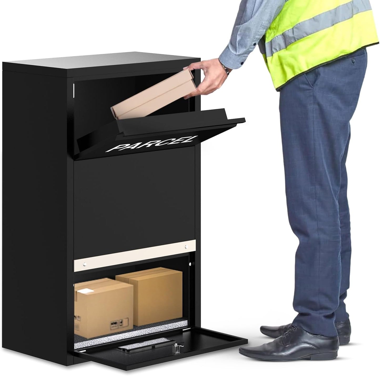 BELOFAY Small Black Lockable Parcel Box – Wall/Floor Mounted