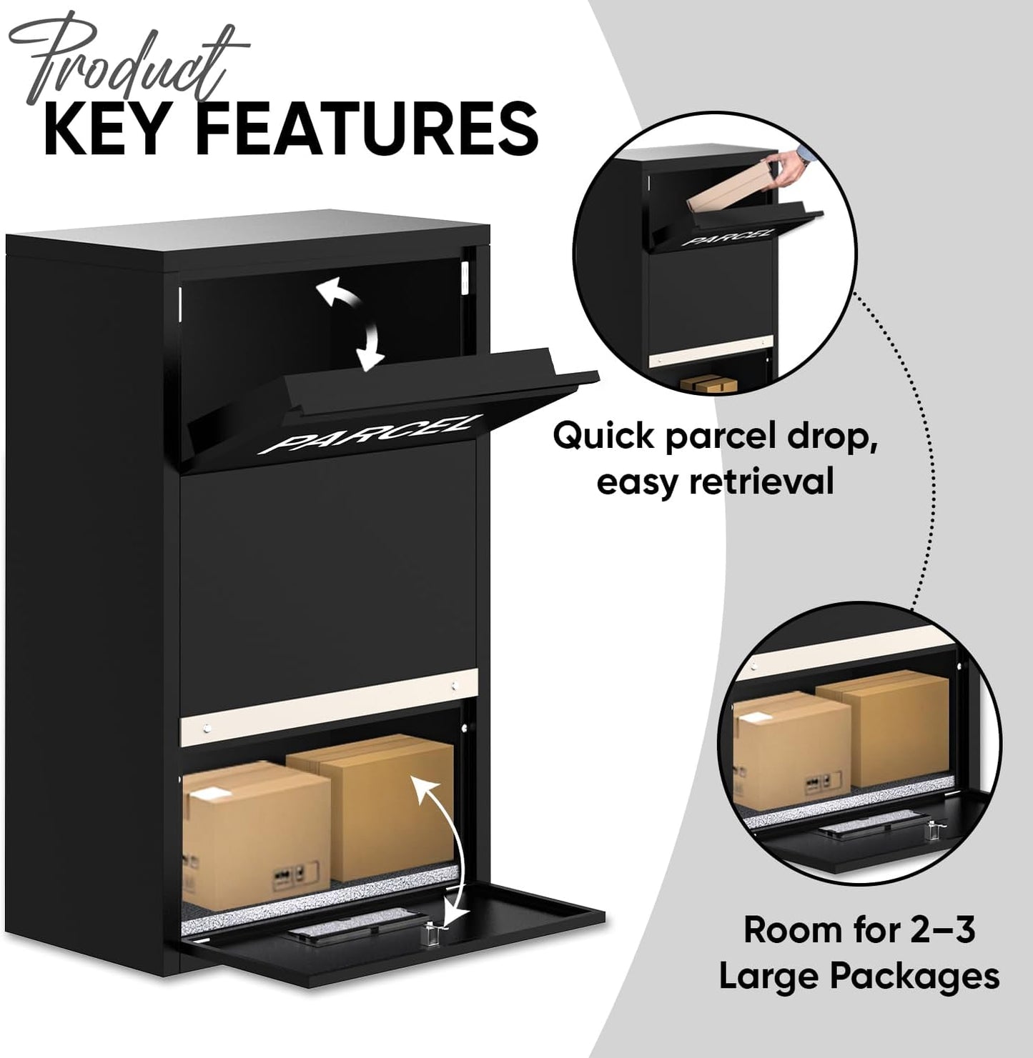 BELOFAY Small Black Lockable Parcel Box – Wall/Floor Mounted
