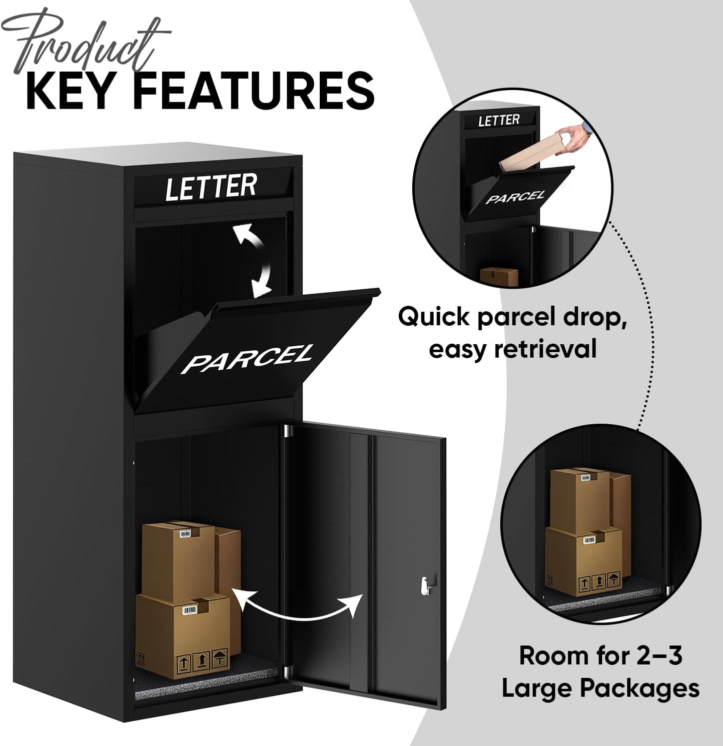BELOFAY Large Black Lockable Parcel Box – Floor Mounted
