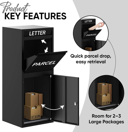 BELOFAY Large Black Lockable Parcel Box – Floor Mounted