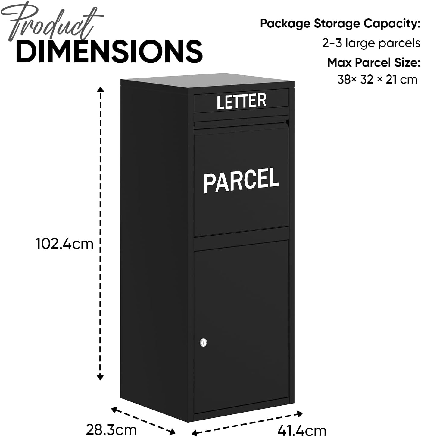 BELOFAY Large Black Lockable Parcel Box – Floor Mounted