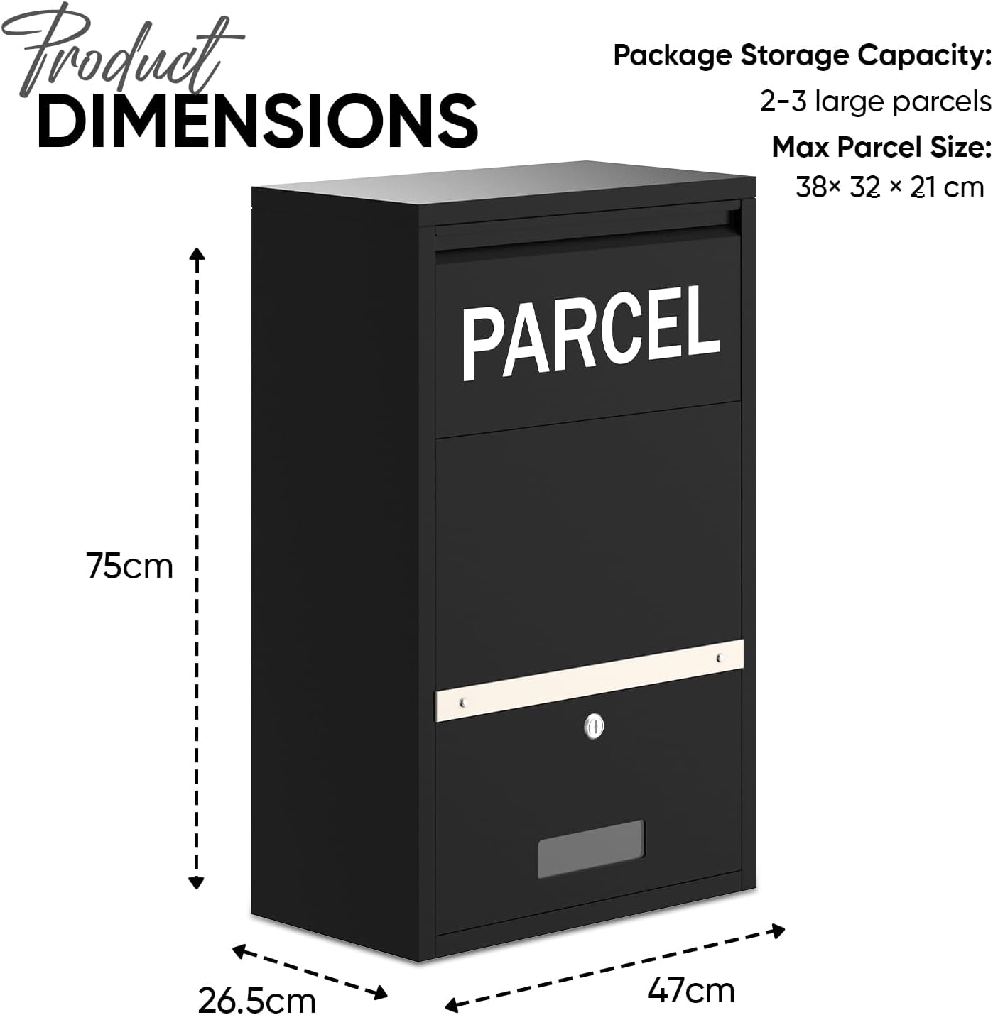 BELOFAY Small Black Lockable Parcel Box – Wall/Floor Mounted