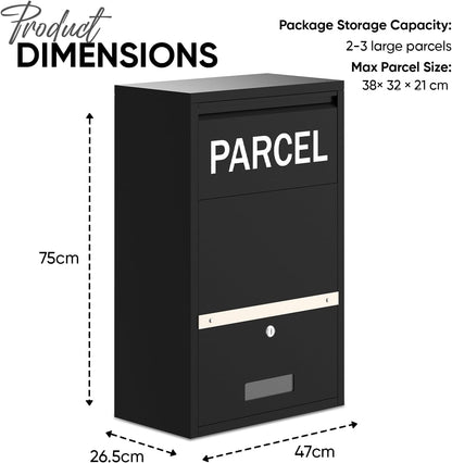 BELOFAY Small Black Lockable Parcel Box – Wall/Floor Mounted