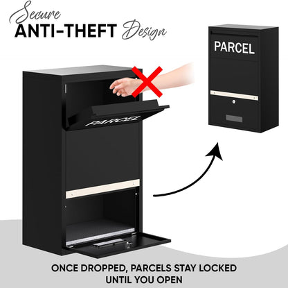 BELOFAY Small Black Lockable Parcel Box – Wall/Floor Mounted