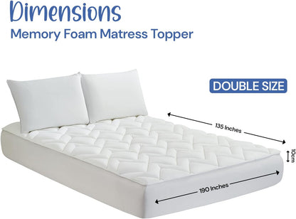 Fitted Memory Foam Topper | Double Mattress Topper with Breathable 100% Cotton Top | With Dual Filling of Memory Foam & 4000GSM Polyester | Quilted & Breathable | Hypoallergenic