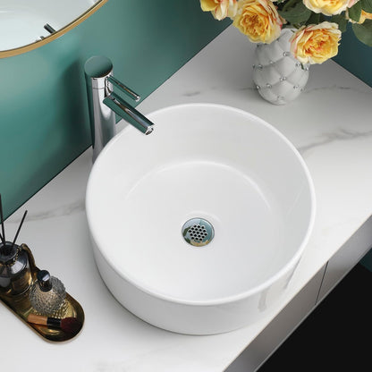 BELOFAY Avara Round Modern White Bathroom Counter Top Sink