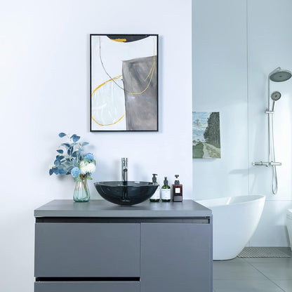 BELOFAY Round Modern Black Glass Bowl Bathroom Counter Top Sink