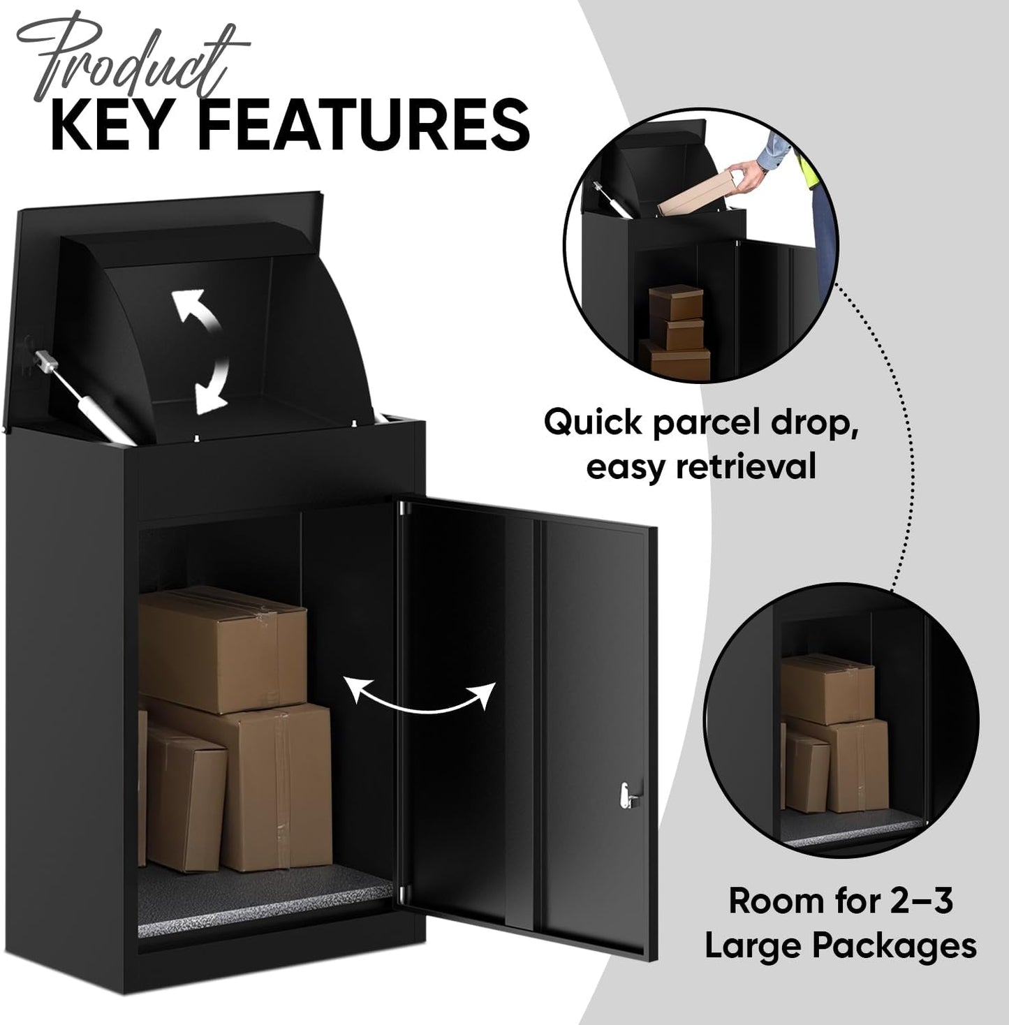 BELOFAY Medium Black Lockable Parcel Box – Wall-Mounted