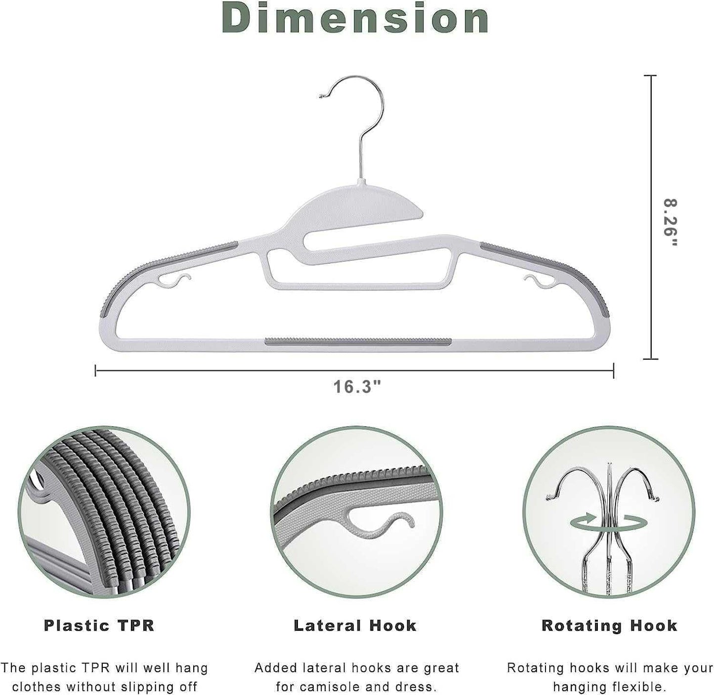 Belofay Non-Slip Heavy Duty White Plastic Coat Hangers, Adult Size, Easy Slide Design, Flexible, Durable, Non-Slip Rubber Pads