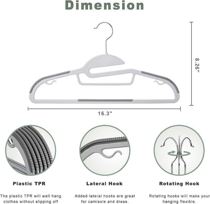 Belofay Non-Slip Heavy Duty White Plastic Coat Hangers, Adult Size, Easy Slide Design, Flexible, Durable, Non-Slip Rubber Pads