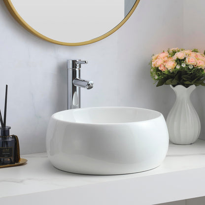 BELOFAY Virelli Round Modern White Bathroom Counter Top Sink