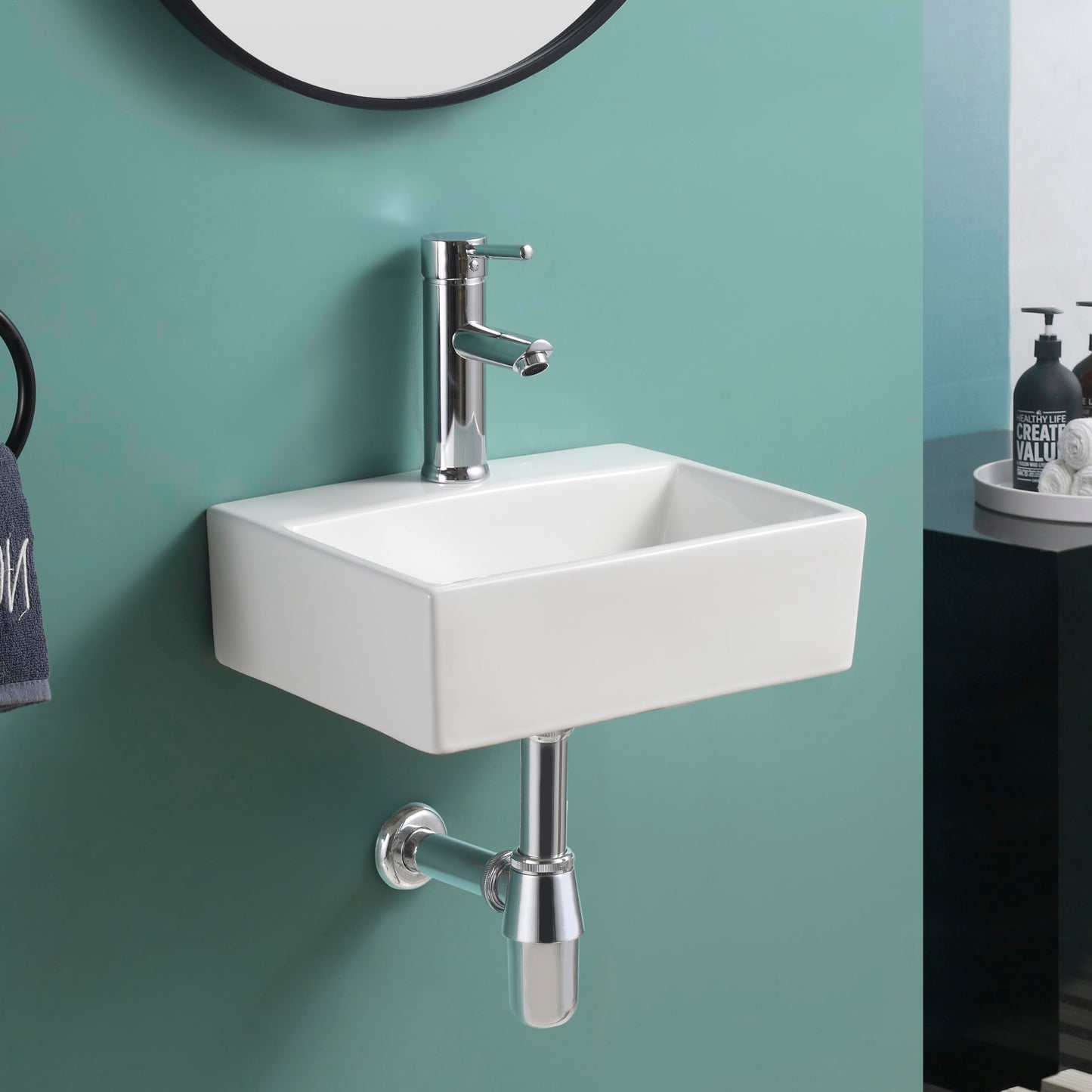BELOFAY Small Modern White Bathroom Wall-Mounted Sink