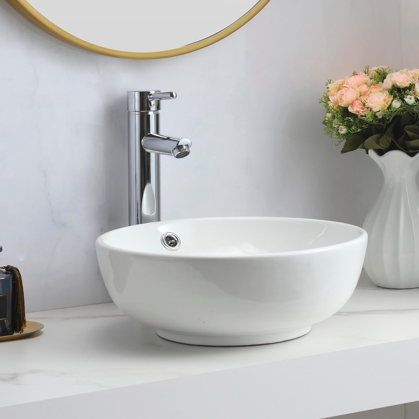 BELOFAY Sirae Oval Modern White Bathroom Counter Top Sink