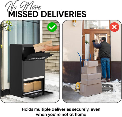 BELOFAY Small Black Lockable Parcel Box – Wall/Floor Mounted