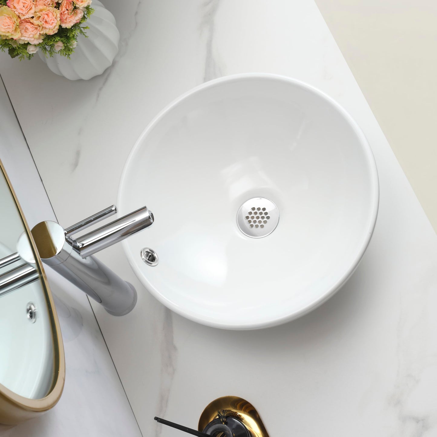 BELOFAY Sirae Oval Modern White Bathroom Counter Top Sink