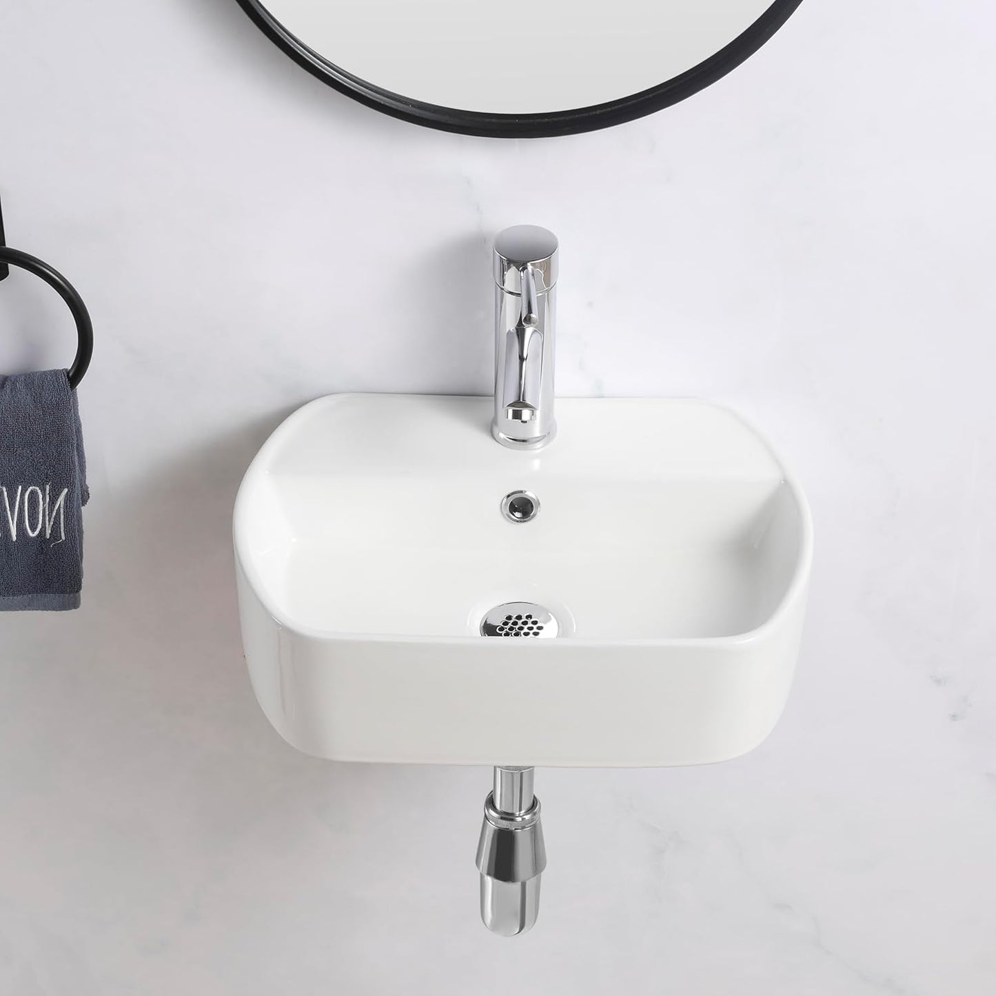 BELOFAY Rectangular Oval Modern White Bathroom Wall-Mounted Sink