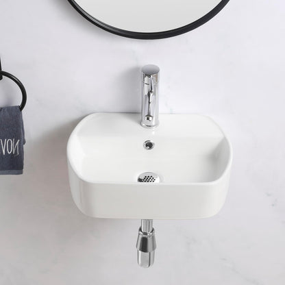 BELOFAY Rectangular Oval Modern White Bathroom Wall-Mounted Sink