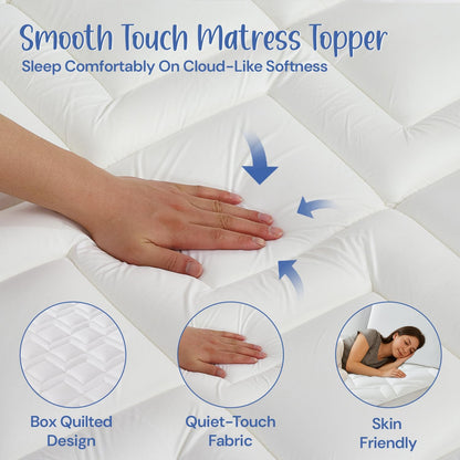 Fitted Memory Foam Topper | Double Mattress Topper with Breathable 100% Cotton Top | With Dual Filling of Memory Foam & 4000GSM Polyester | Quilted & Breathable | Hypoallergenic