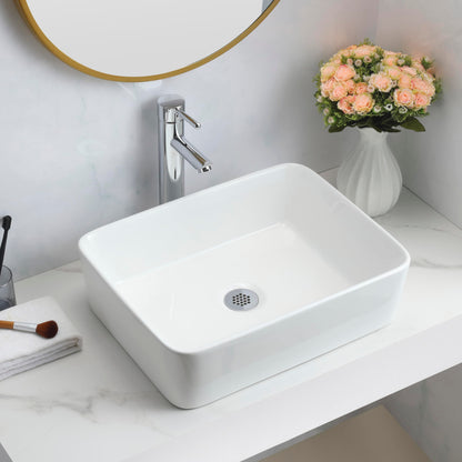 BELOFAY Vastel Rectangle Modern White Bathroom Counter Top Sink