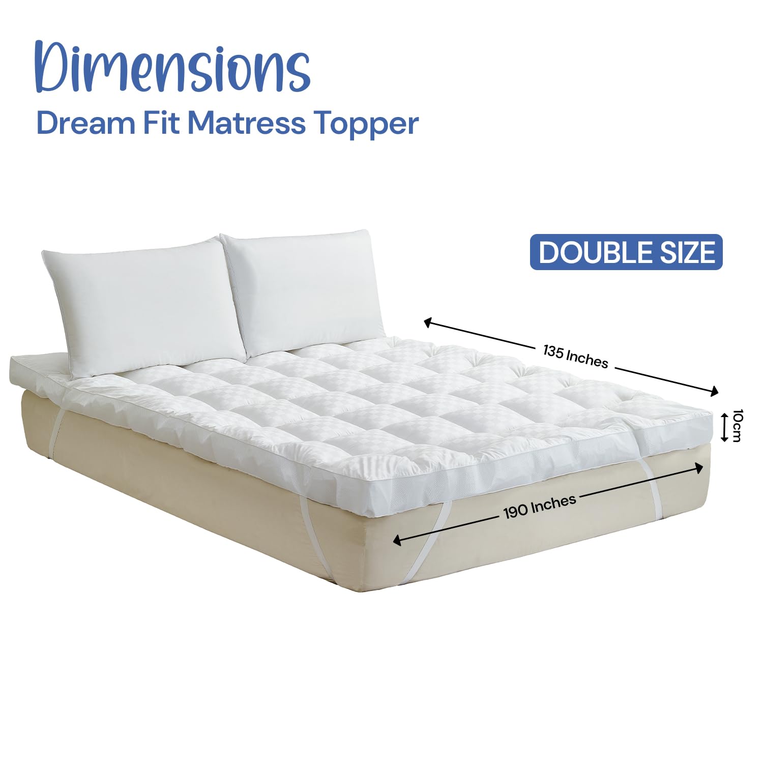 Dream Fit Mattress Topper | 10cm Extra Thick Mattress Topper with Breathable Mesh Gusset | 100% Cotton Top | 1400GSM Polyester Fill | Hypoallergenic & Machine Washable