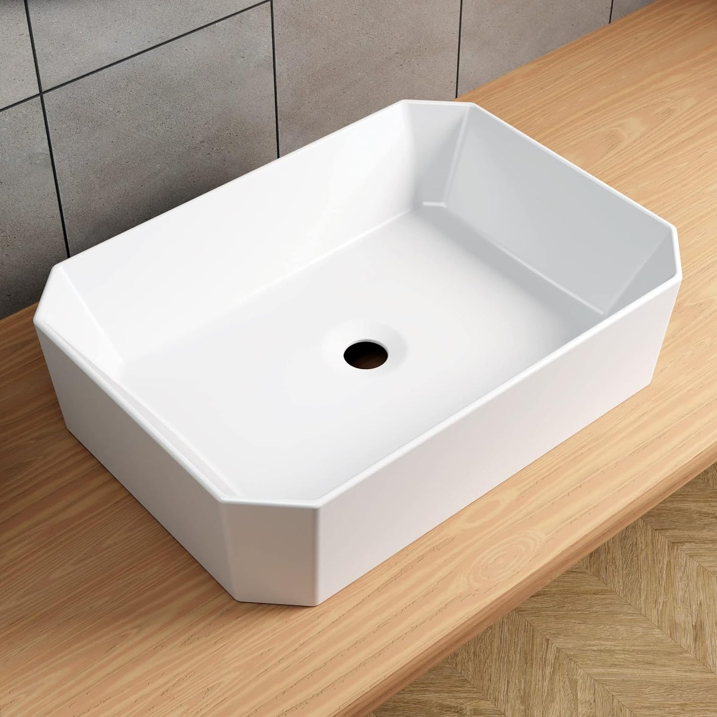 BELOFAY Lumae Rectangle Modern White Bathroom Counter Top Sink
