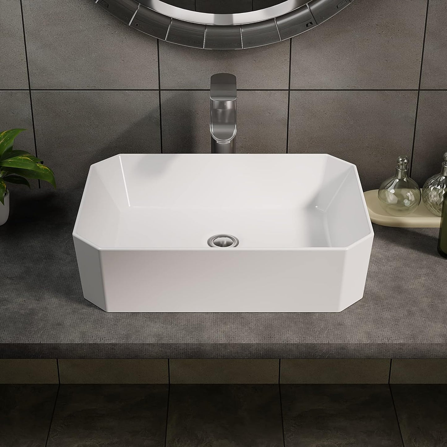 BELOFAY Lumae Rectangle Modern White Bathroom Counter Top Sink