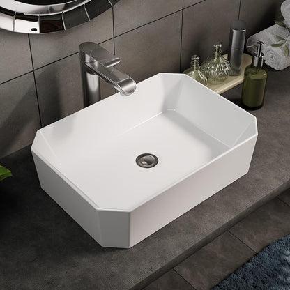 BELOFAY Lumae Rectangle Modern White Bathroom Counter Top Sink