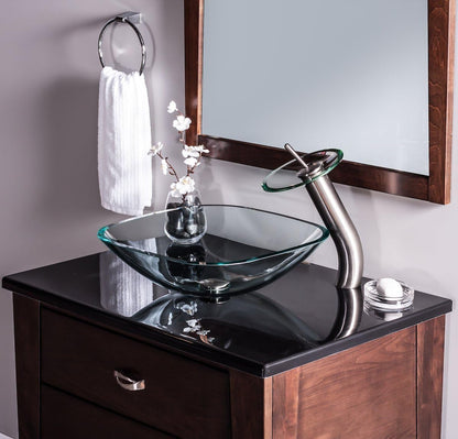 BELOFAY Square Modern Clear Glass Bowl Bathroom Counter Top Sink