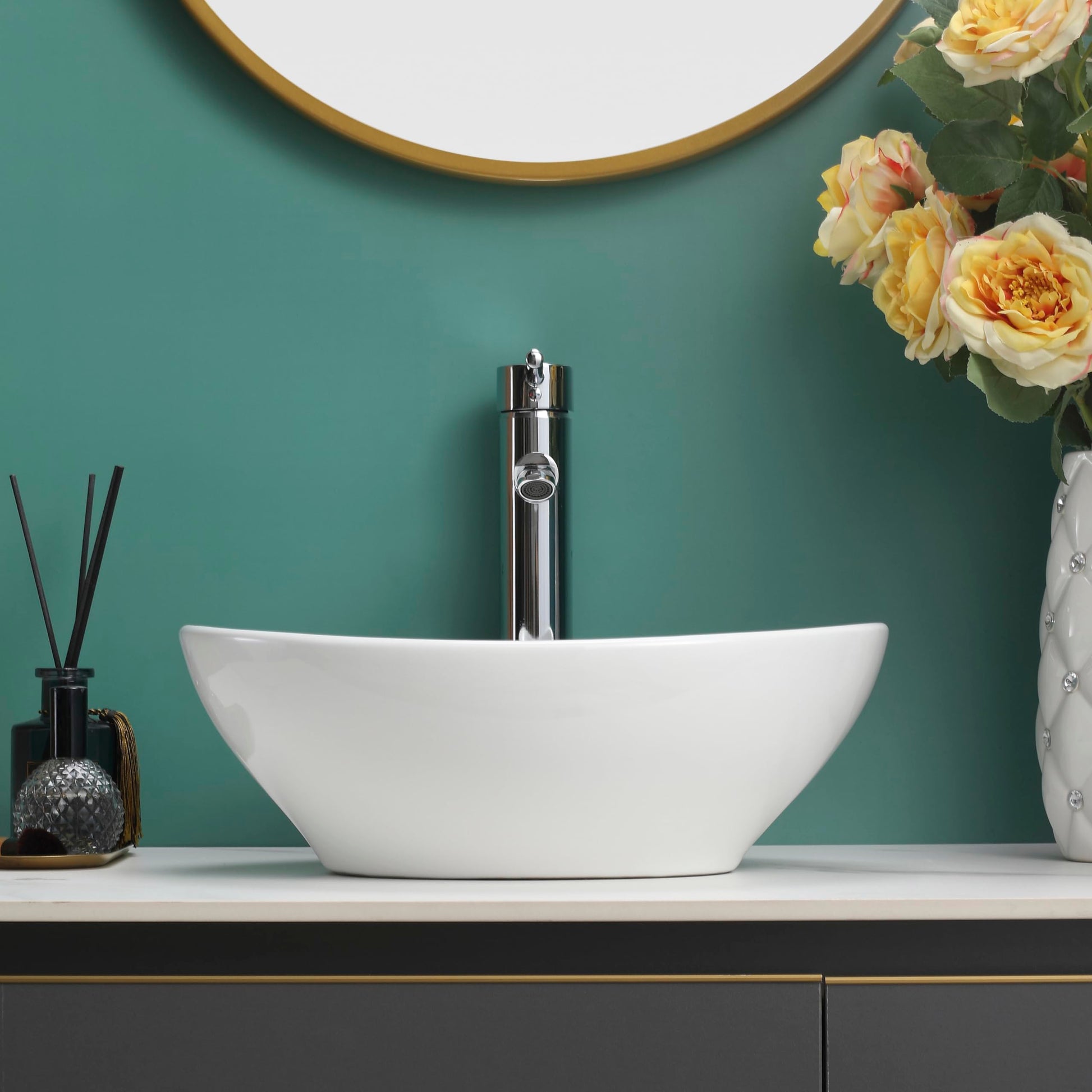 BELOFAY Tirra Oval Modern White Bathroom Counter Top Sink