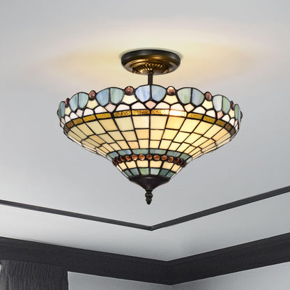 BELOFAY Peacock Tiffany Ceiling Light Stained Glass Art Deco Handmade Uplighter Shade Ceiling Lights for Living Room, Bedroom, Dining Room and Kitchen