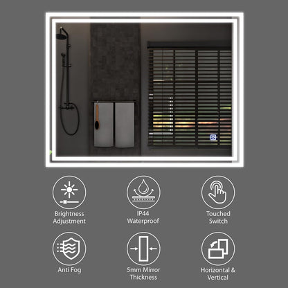 BELOFAY Delta Rectangle Bathroom LED Mirror with Dimmable Lights, Anti-fog, Shatter-Proof Tempered Glass