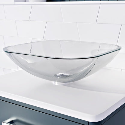 BELOFAY Square Modern Clear Glass Bowl Bathroom Counter Top Sink