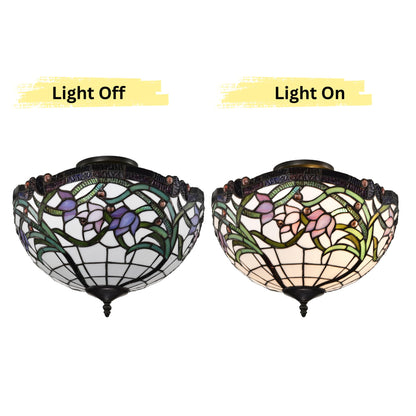 BELOFAY Wild Vine Tiffany Ceiling Light Stained Glass Art Deco Handmade Uplighter Shade Ceiling Lights for Living Room, Bedroom, Dining Room and Kitchen