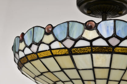 BELOFAY Peacock Tiffany Ceiling Light Stained Glass Art Deco Handmade Uplighter Shade Ceiling Lights for Living Room, Bedroom, Dining Room and Kitchen