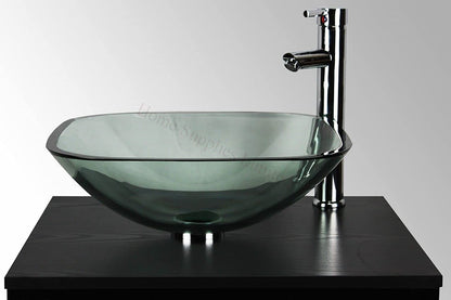 BELOFAY Square Modern Clear Glass Bowl Bathroom Counter Top Sink