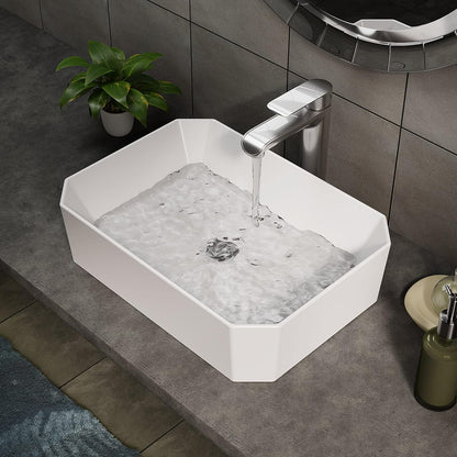 BELOFAY Lumae Rectangle Modern White Bathroom Counter Top Sink