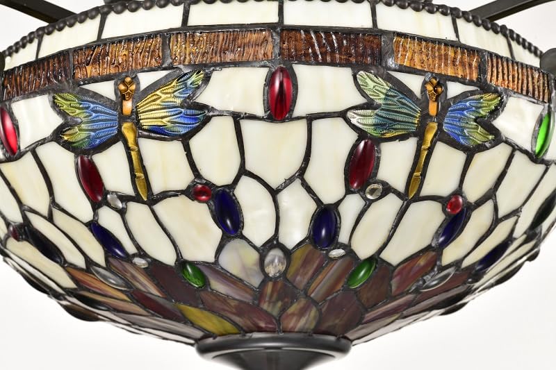 BELOFAY Dragon Tiffany Ceiling Light Stained Glass Art Deco Handmade Uplighter Shade Ceiling Lights for Living Room, Bedroom, Dining Room and Kitchen