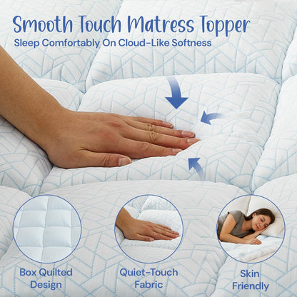 Ultra-Cool Mattress Topper | 10cm Extra Thick Mattress Topper with Cooling Jacquard Fabric and 100% Polyester Filling | Hypoallergenic, Machine Washable
