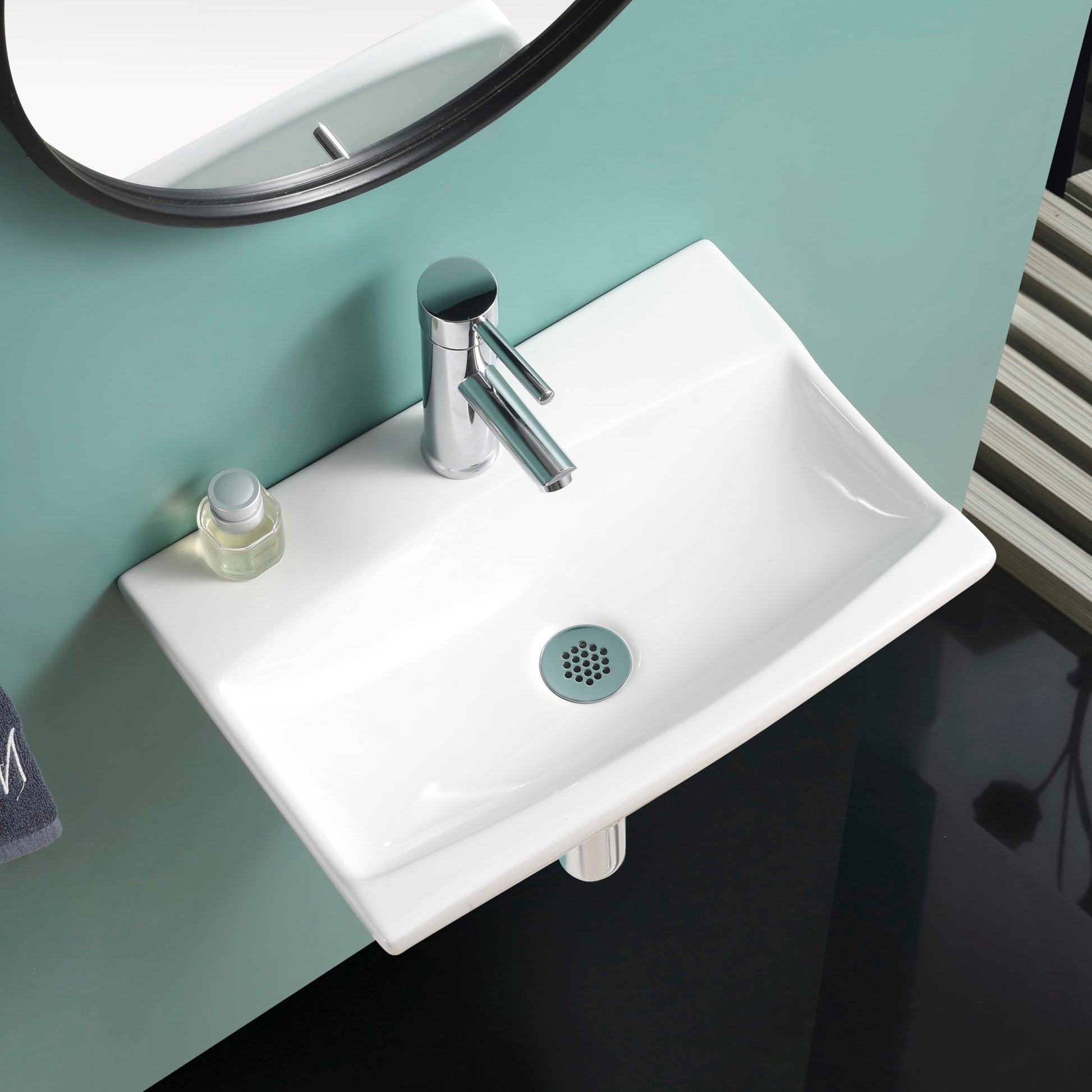 BELOFAY Rectangle Curved Modern White Bathroom Wall-Mounted Sink