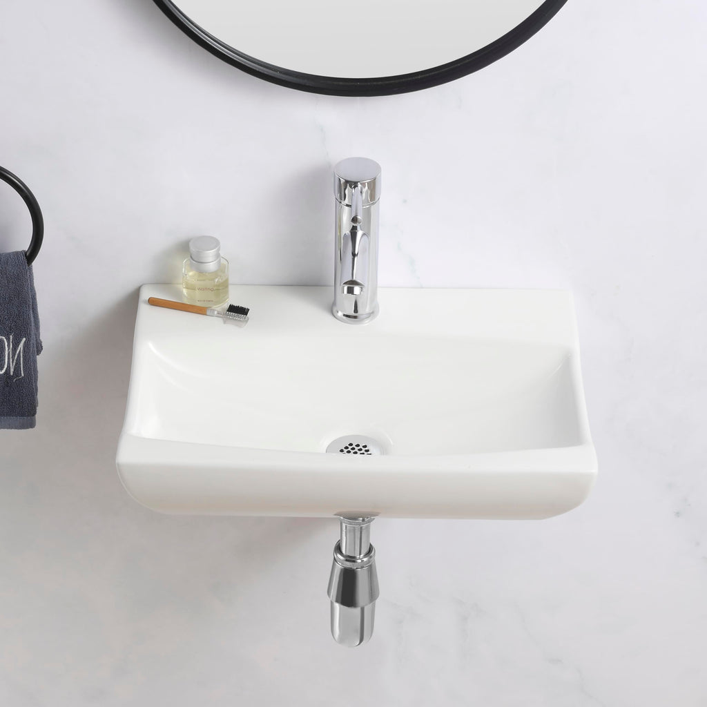 BELOFAY Rectangle Curved Modern White Bathroom Wall-Mounted Sink
