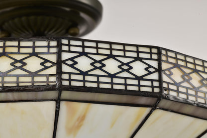 BELOFAY Mission Style Tiffany Ceiling Light Stained Glass Art Deco Handmade Uplighter Shade Ceiling Lights for Living Room, Bedroom, Dining Room and Kitchen