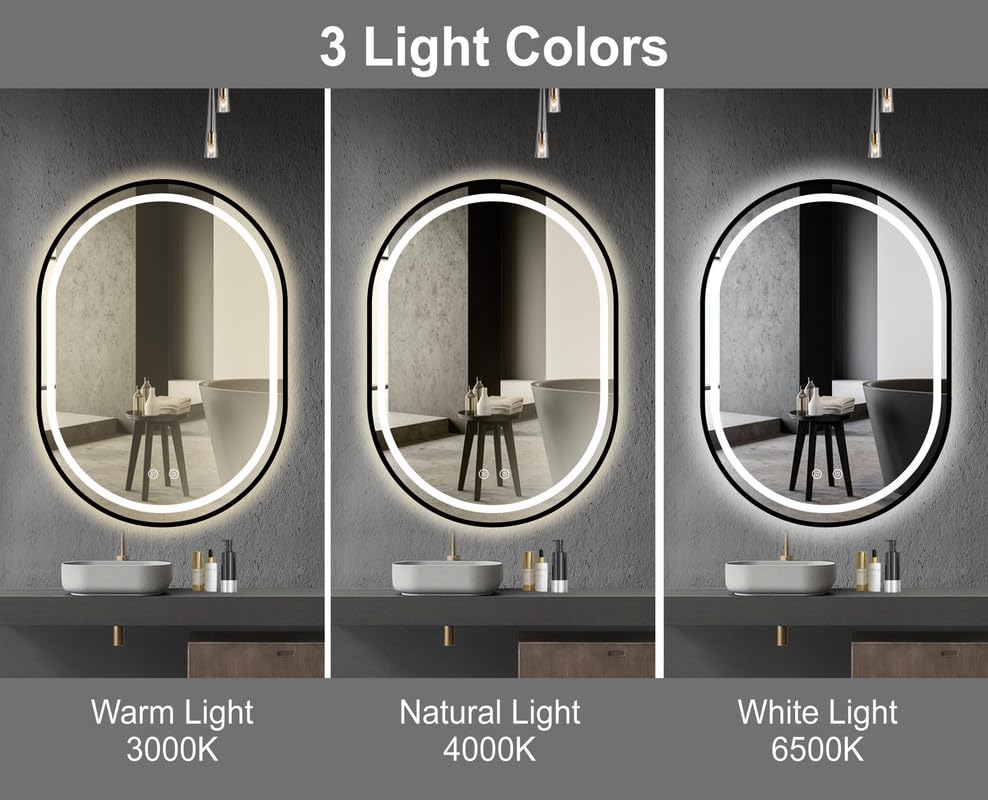 BELOFAY Amais Oval Bathroom LED Mirror with Dimmable Lights, Anti-fog, Shatter-Proof Tempered Glass