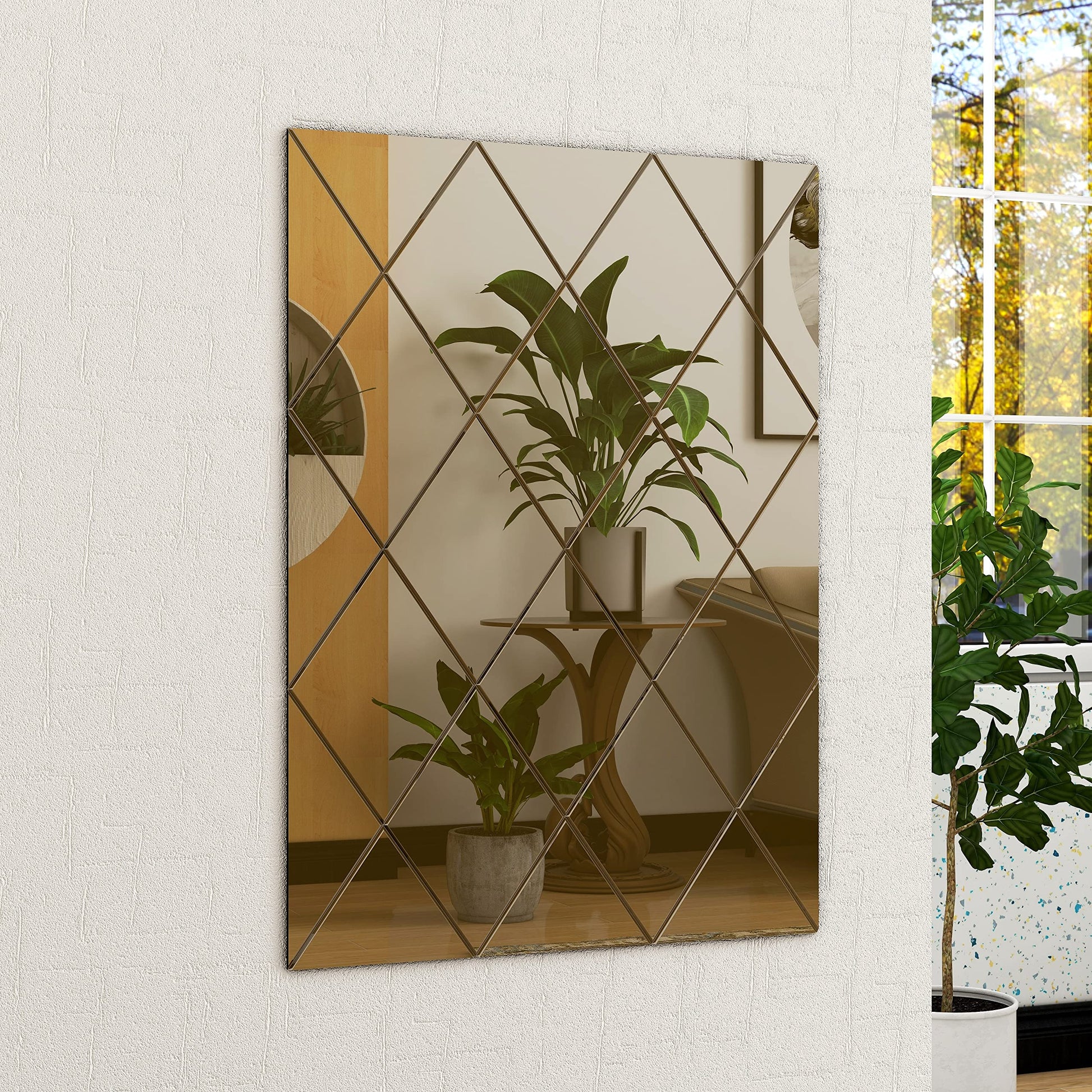 BELOFAY Art Deco Bronze Rectangular Wall Mirror – Modern Wall-Mounted Glass Design for Bedroom, Hallway & Lounge