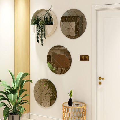 BELOFAY Art Deco 50cm Bronze Round Wall Mirror – Modern Wall-Mounted Glass Design for Bedroom, Hallway & Lounge