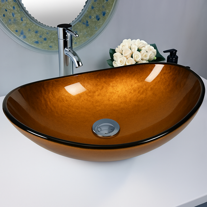 BELOFAY Oval Modern Copper Glass Bowl Bathroom Counter Top Sink